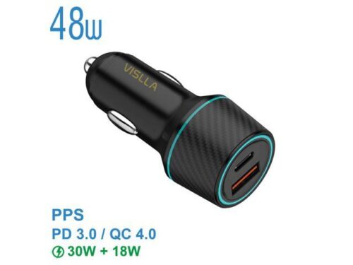 Car Charger, VISLLA 48W Dual Port USB C Fast Adapter PD3.0&QC 4.0 Quick Charge 3.0 auto car accessories Compatible with iPhone 14 13 12 11 X…