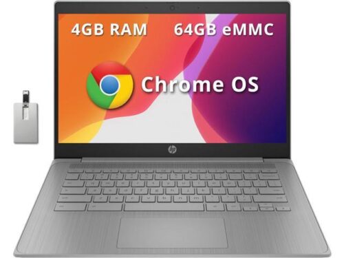 HP Chromebook 14″ HD Laptop, Intel Celeron N4120, 4GB LPDDR4, 64GB eMMC, Intel UHD Graphics 600, Webcam, Bluetooth, Wi-Fi, Long Battery Life,…